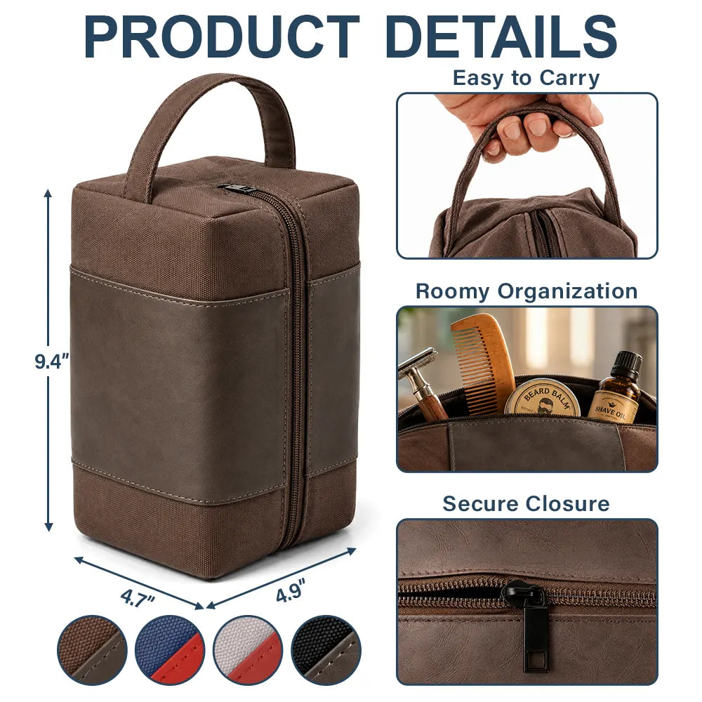 Confident,Gift For Men,Gift For Yourself,Icon - Man Crap Man Stuff Monogram - Personalized Leather Canvas Toiletry Bag