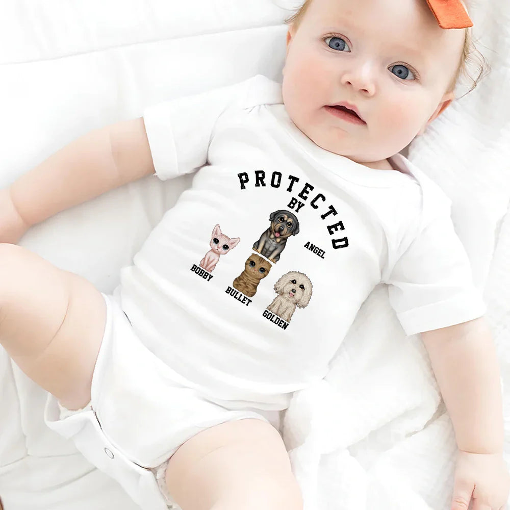Protected By Dog Cat - Personalized Baby Onesie