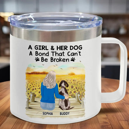 A Bond That Can't Be Broken Dog - Personalized 14oz Stainless Steel Tumbler With Handle