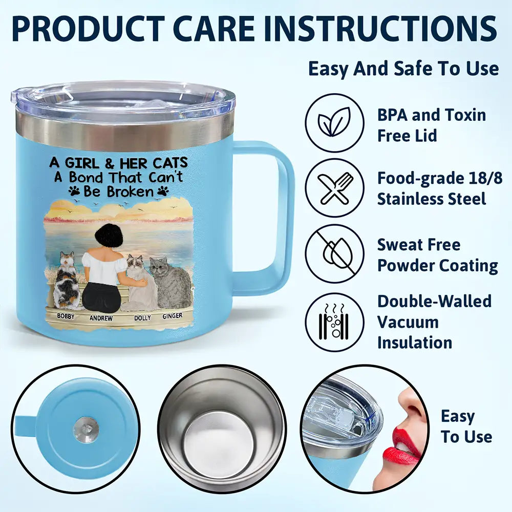 A Bond That Can't Be Broken Cat - Personalized 14oz Stainless Steel Tumbler With Handle