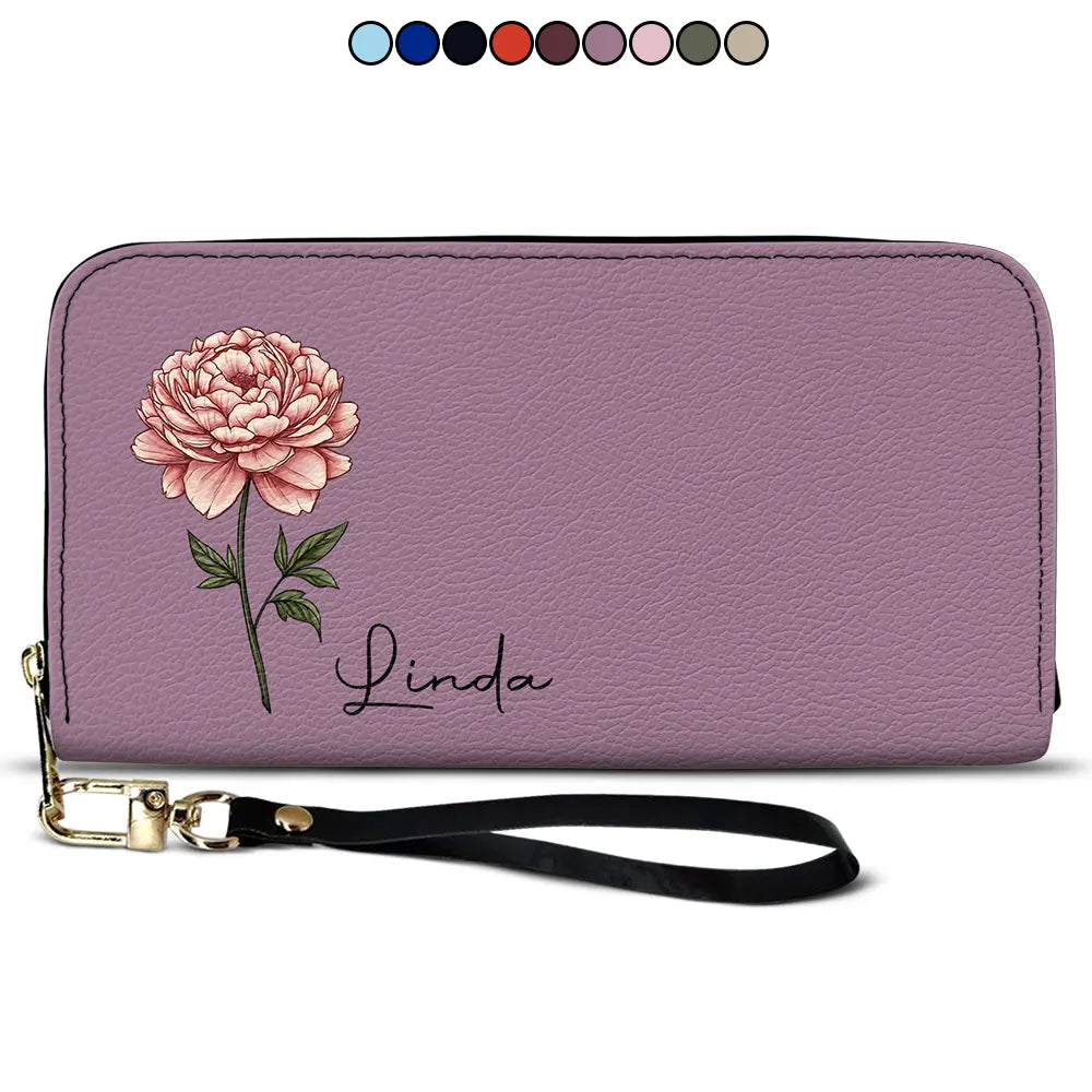 Birth Month Flowers Bloom Where You're Planted - Personalized Leather Long Wallet