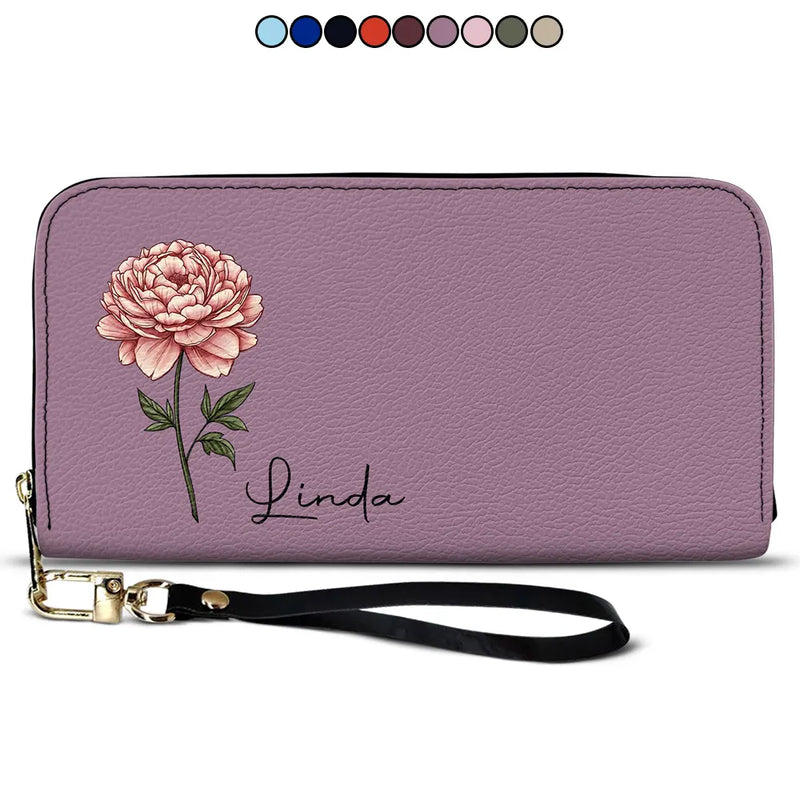Birth Month Flowers Bloom Where You're Planted - Personalized Leather Long Wallet