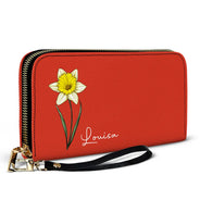 Birth Month Flowers Bloom Where You're Planted - Personalized Leather Long Wallet