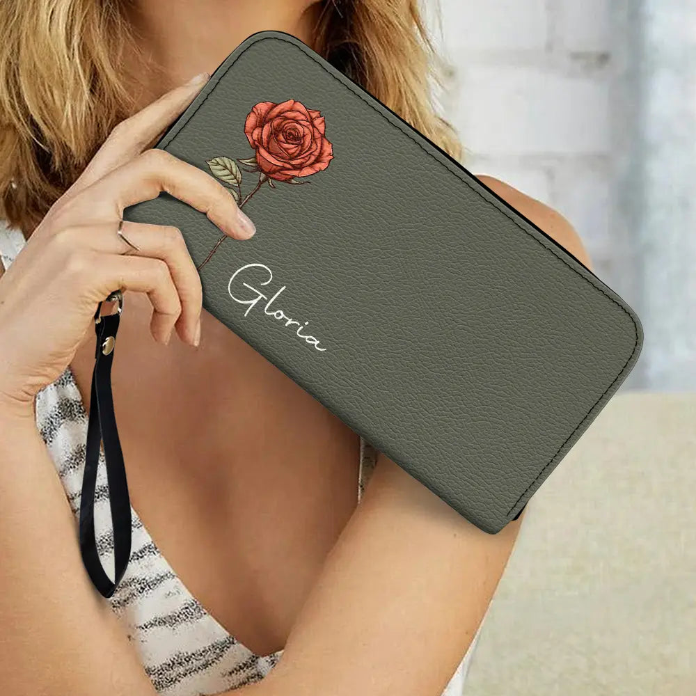 Birth Month Flowers Bloom Where You're Planted - Personalized Leather Long Wallet