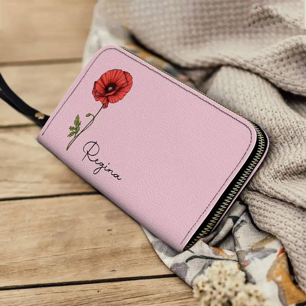 Birth Month Flowers Bloom Where You're Planted - Personalized Leather Long Wallet