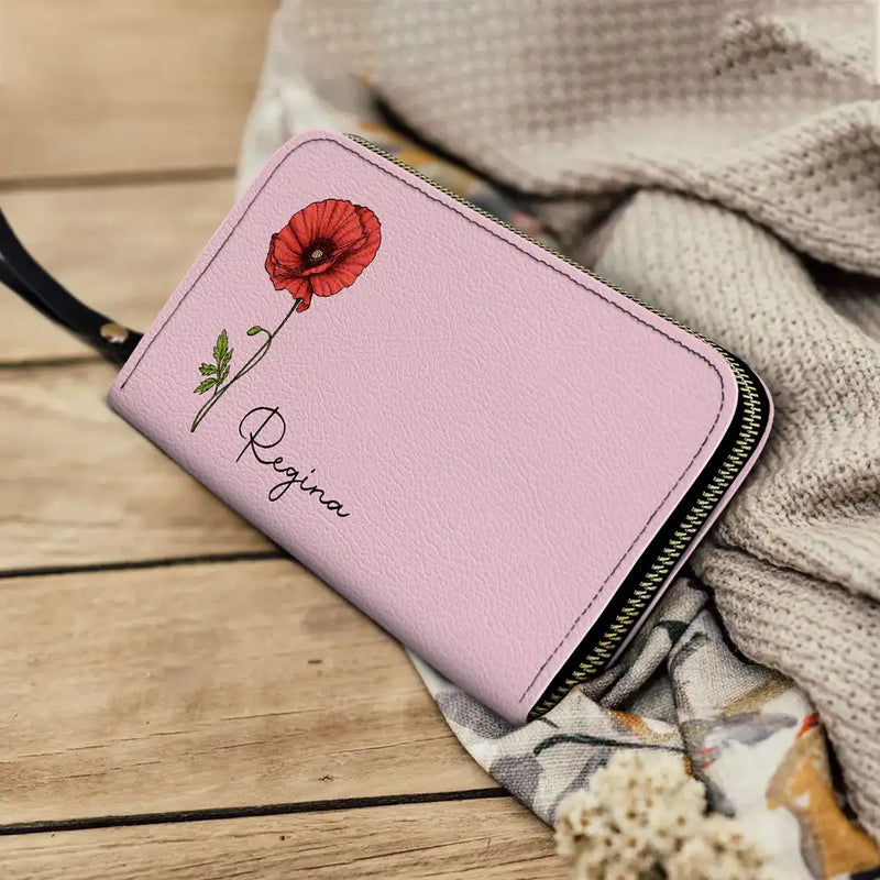 Birth Month Flowers Bloom Where You're Planted - Personalized Leather Long Wallet