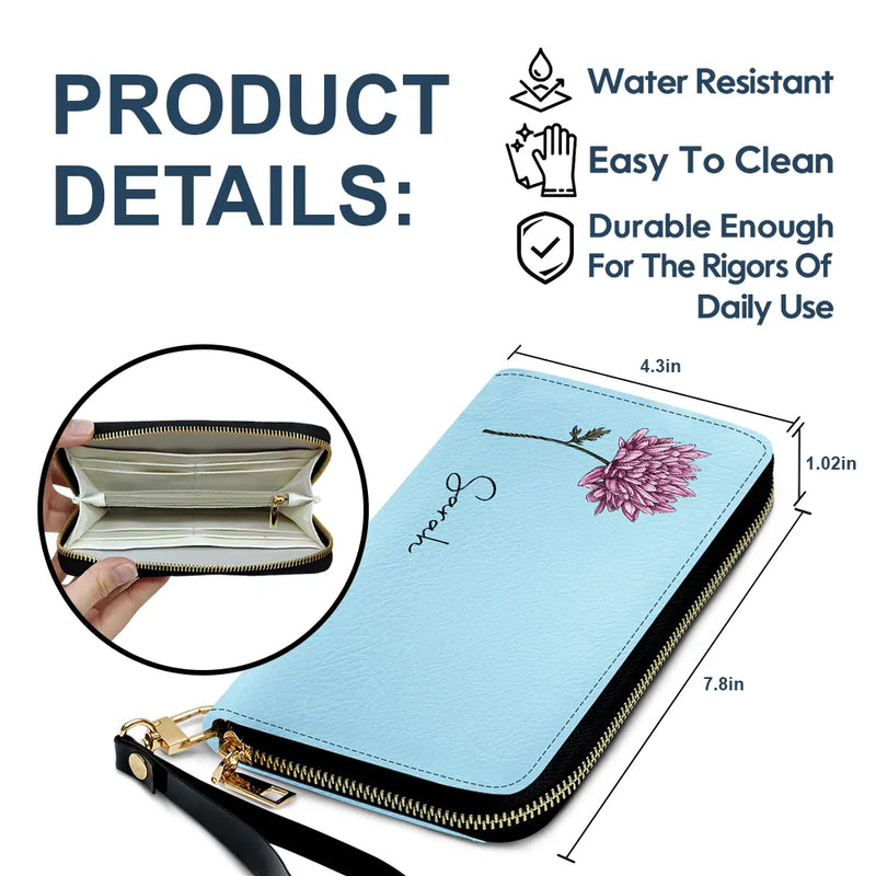 Birth Month Flowers Bloom Where You're Planted - Personalized Leather Long Wallet