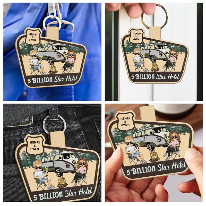Keys To The Camper Chibi Camping Couple - Personalized Custom Shaped Leather Keychain