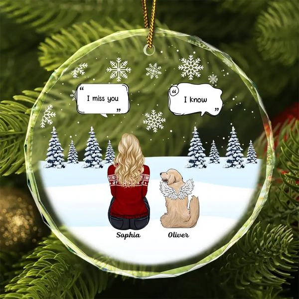 I Miss You Christmas Memorial Gift For Pet Lovers - Personalized Circle Glass Ornament