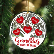 Love Grows Here Christmas Family - Personalized Circle Glass Ornament