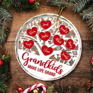 Love Grows Here Christmas Family - Personalized Circle Glass Ornament