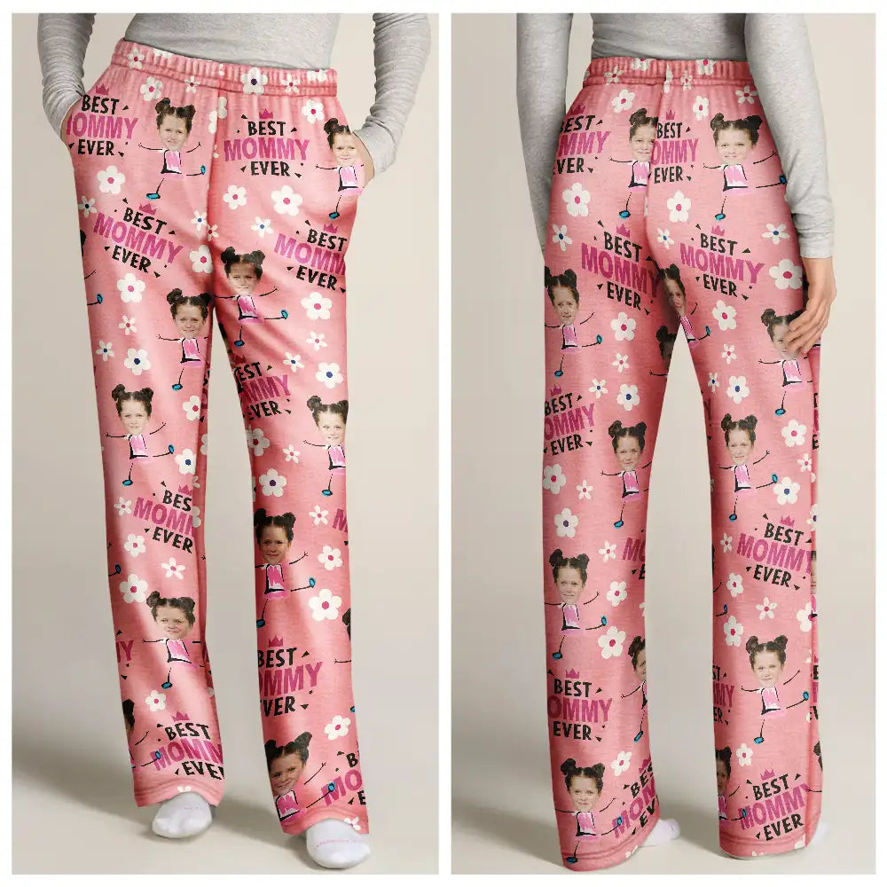 Custom Photo Best Mom Grandma Ever Cute Flower - Personalized Pajama Pants