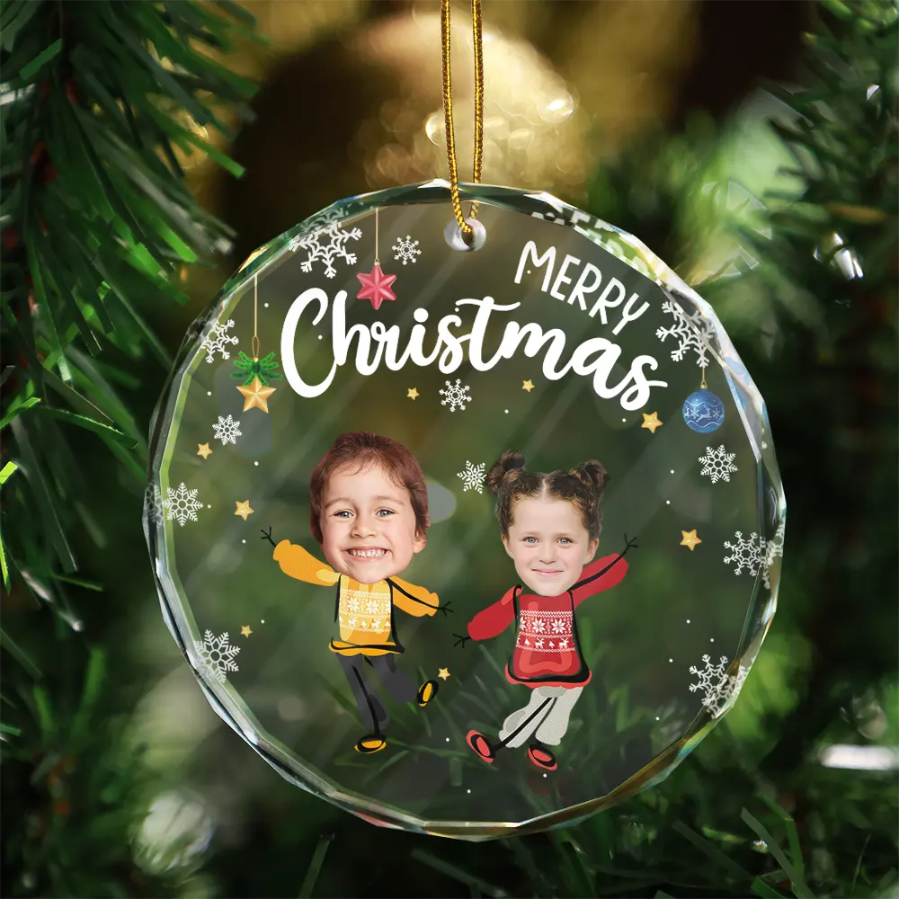 Custom Photo Dear Santa Define Naughty Family Kids - Personalized Circle Glass Ornament