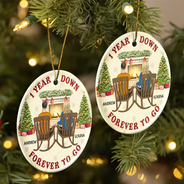 One Year Down Forever To Go Couple Anniversary - Personalized Circle Ceramic Ornament