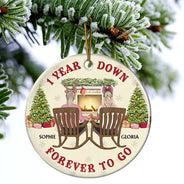 One Year Down Forever To Go Couple Anniversary - Personalized Circle Ceramic Ornament