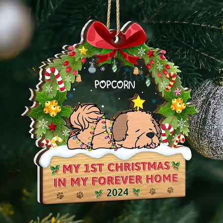 Lying Dog My 1st Christmas In My Forever Home - Personalized 2-Layered Mix Ornament