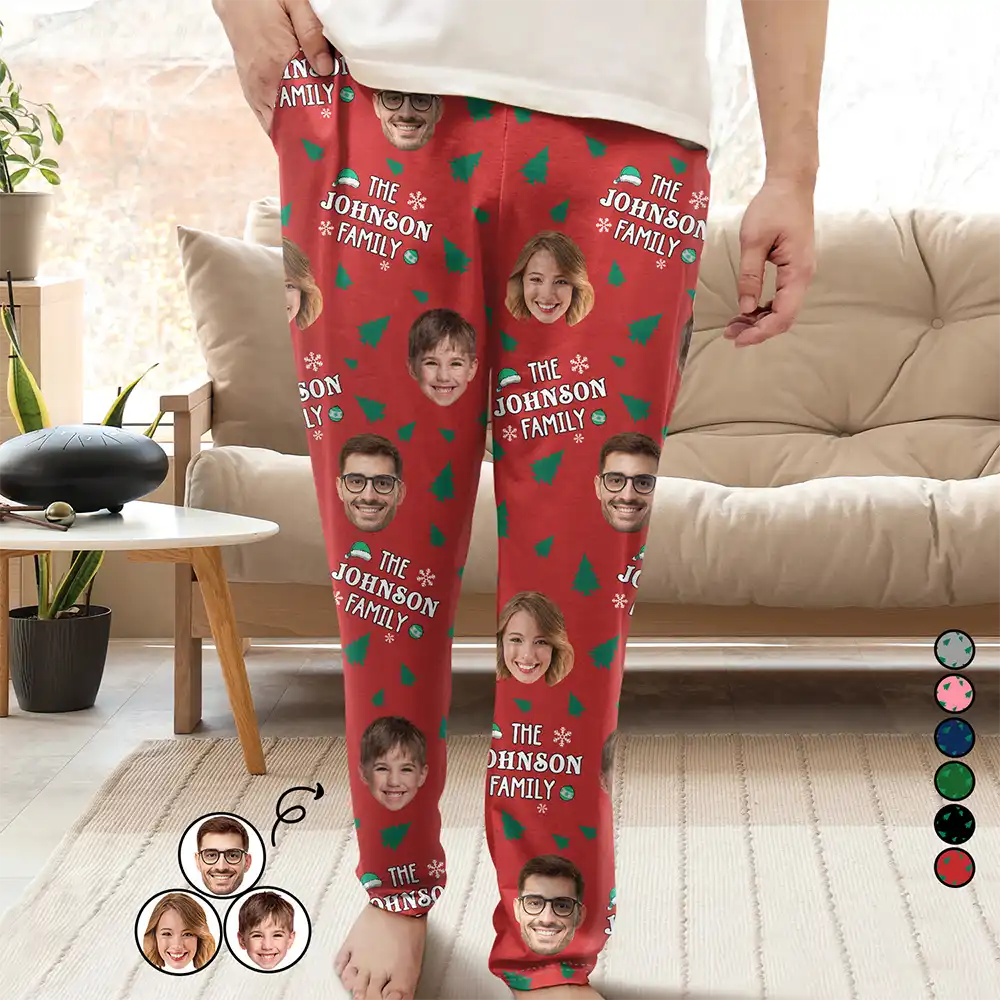 Custom Photo Christmas Family Faces - Personalized Pajama Pants