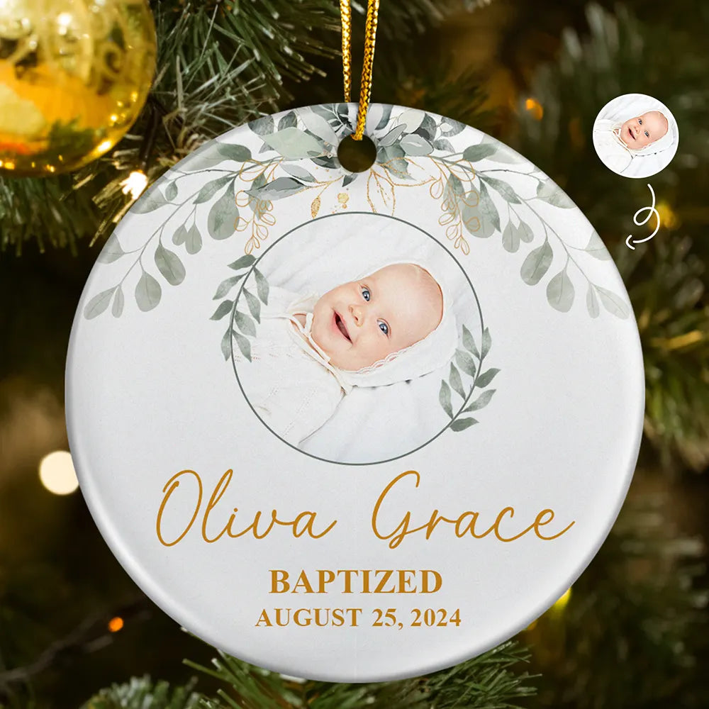 Custom Photo Baptized Baby - Personalized Circle Ceramic Ornament