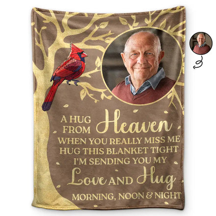 Custom Photo A Hug From Heaven Memorial - Personalized Fleece Blanket, Sherpa Blanket