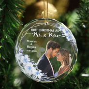 Custom Photo First Christmas Married - Personalized Glass Ornament