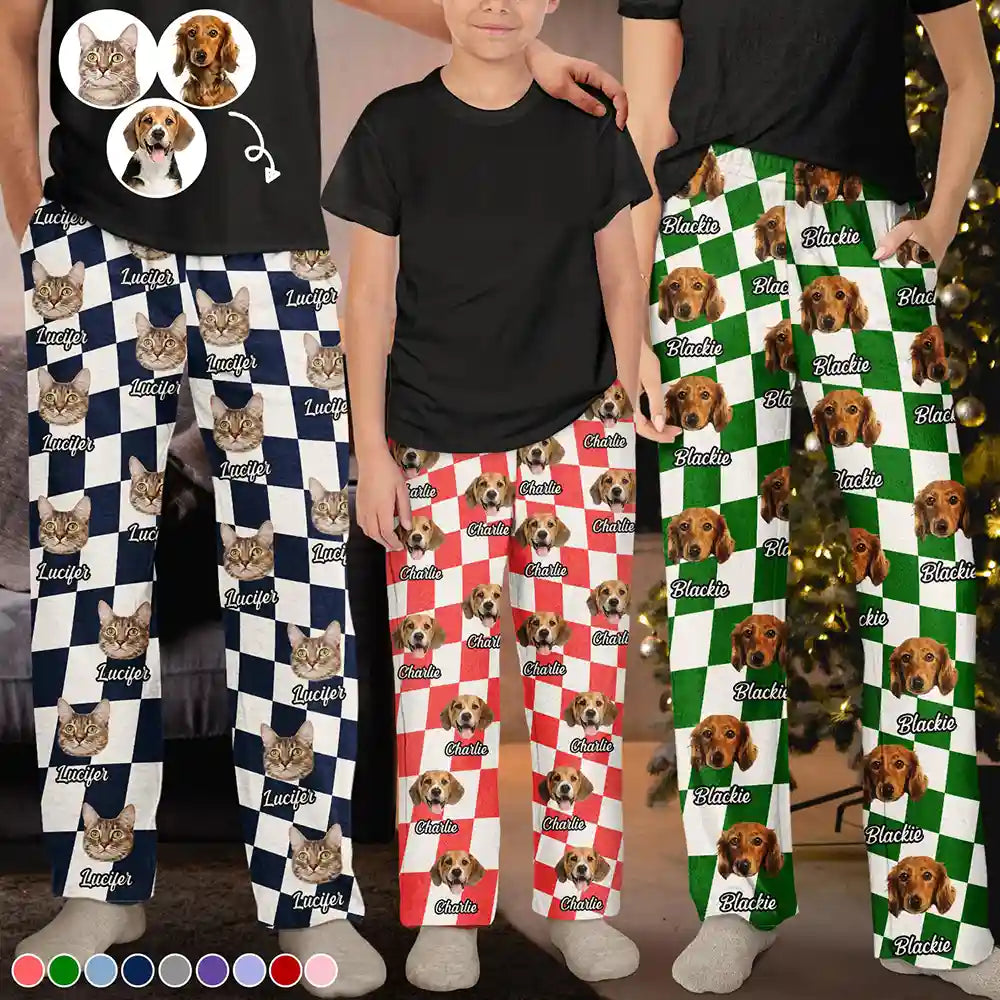 Family - Custom Photo Family Pet Face Cut - Personalized Pajama Pants