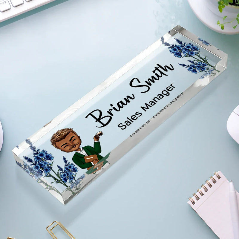 Gift For Bestie, Gift For Sisters, Gifts For Colleagues - Birth Month Flower Man Woman Office - Personalized Desk Name Plate