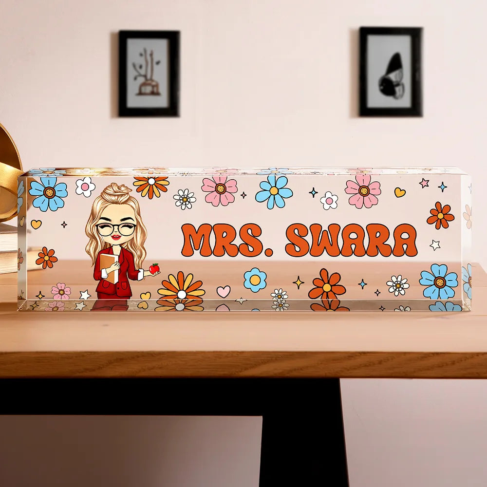 Teacher Floral Pattern - Personalized Desk Name Plate