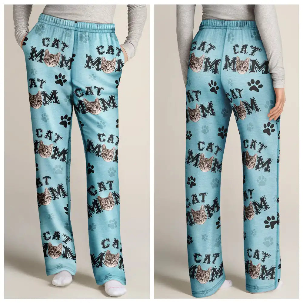 Pet Lovers,Dog Lovers,Cat Lovers,Pet Mom,Pet Dad - Custom Photo Pet Mom Dad Pawprints Pattern - Personalized Pajama Pants