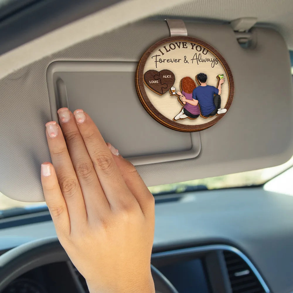 Gift For Couples, Gift For Husband, Gift For Wife, Gift For Boyfriend, Gift For Girlfriend - Drive Safe I Love You Backside Couple - Personalized Custom Shaped Car Visor Clip