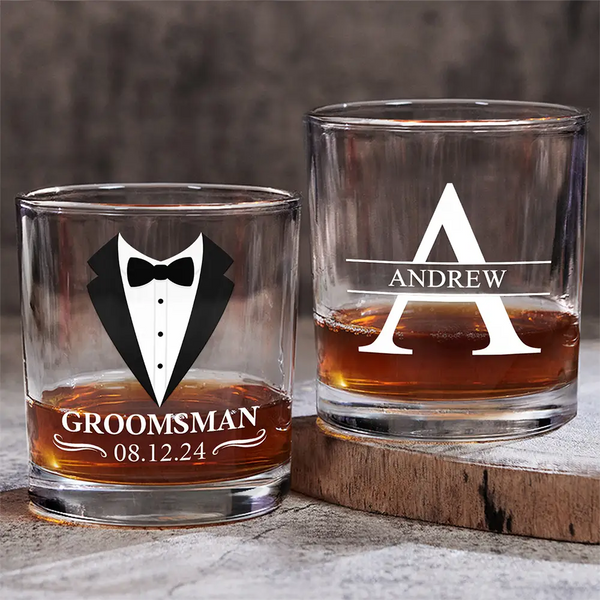 Gift For Brothers, Gift For Bestie, Wedding - Groomsman Monogram Name - Personalized Whiskey Glass