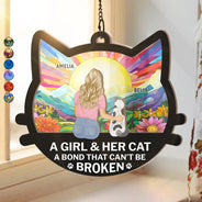 Pet Lovers,Cat Lovers,Cat Mom,Cat Dad - Cat Mom Cat Dad A Bond That Can't Be Broken - Personalized Window Hanging Suncatcher Ornament