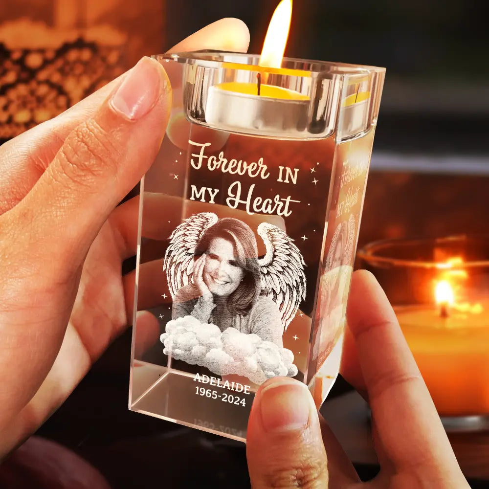 Memorial,Family,Sad,Custom Photo - Custom Photo Although You Cannot See Me I'm Always With You - Personalized Crystal Candle Holder