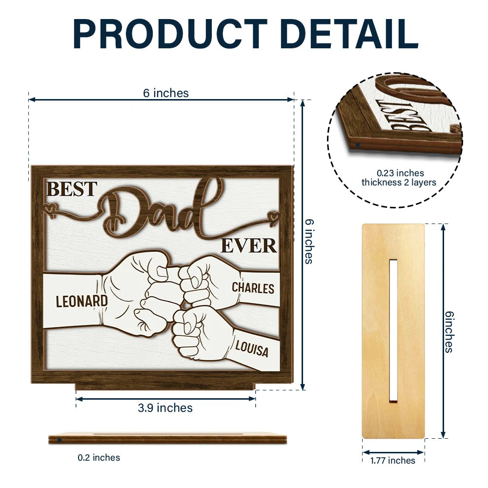 Gift For Father,Gift For Grandpa - Hand Punch Best Dad Grandpa Ever - Personalized Custom Shaped 2-Layered Wooden Plaque