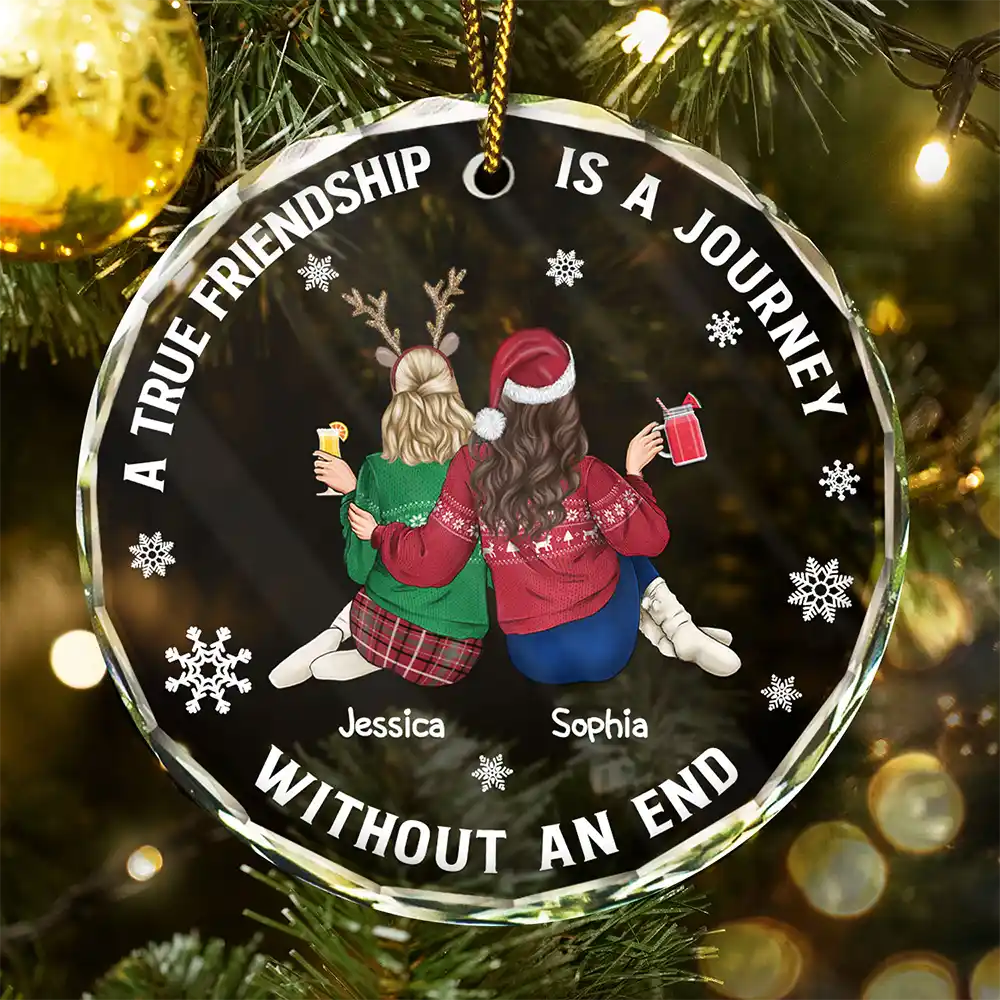 Bestie A True Friendship Is A Journey Without An End - Personalized Circle Glass Ornament
