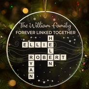 Gift For Sibling,Gift For Sisters,Gift For Brothers,Christmas,Happy - Crossword Brothers & Sisters Forever Linked Together - Personalized Circle Acrylic Ornament