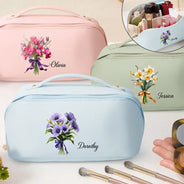 Birth Flower Bouquet - Personalized Leather Makeup Bag