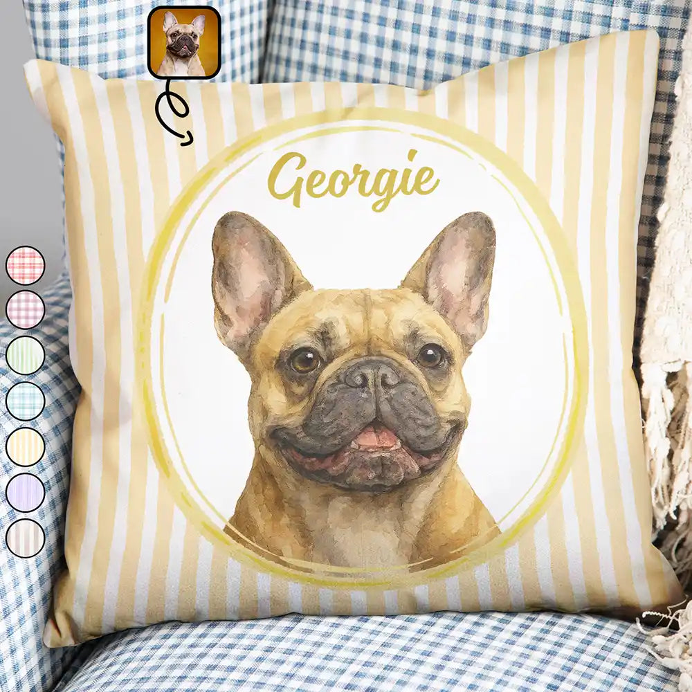 Custom Photo Realistic Watercolor Art Dog Cat Pet Portrait Vintage - Personalized Pillow