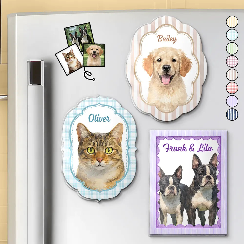 Custom Photo Realistic Watercolor Art Dog Cat Pet Baby Portrait Vintage - Personalized Acrylic Magnet