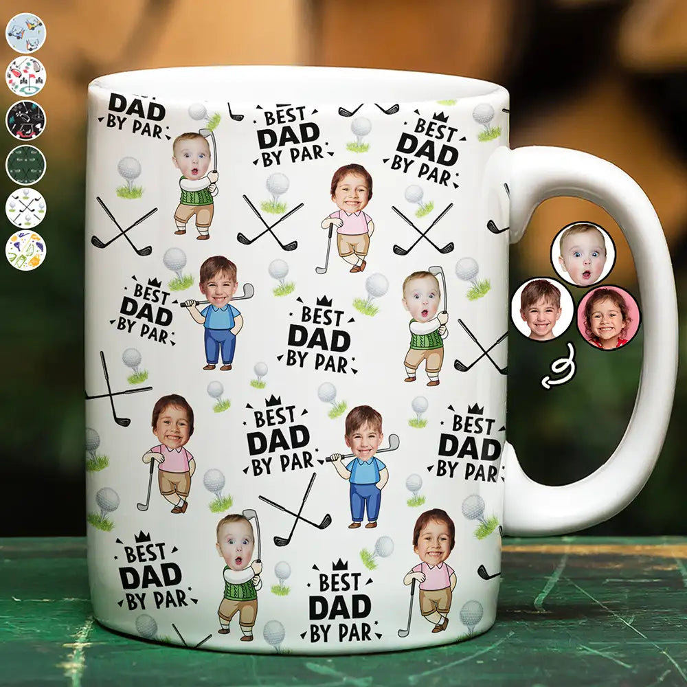 Gift For Husband,Gift For Yourself,Gift For Men,Gift For Father,Gift For Grandpa,Dad's Hobby,Grandpa's Hobby,Golf,Non-Eng,Photo,Humorous - Custom Photo Best Dad By Par Funny Kid - Personalized White Edge-to-Edge Mug