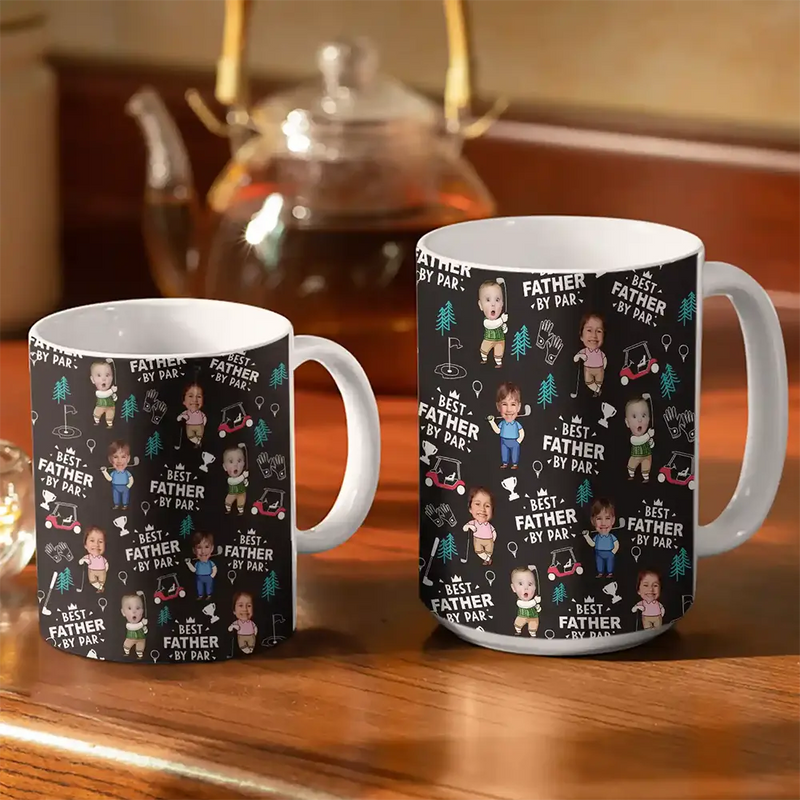 Gift For Husband,Gift For Yourself,Gift For Men,Gift For Father,Gift For Grandpa,Dad's Hobby,Grandpa's Hobby,Golf,Non-Eng,Photo,Humorous - Custom Photo Best Dad By Par Funny Kid - Personalized White Edge-to-Edge Mug