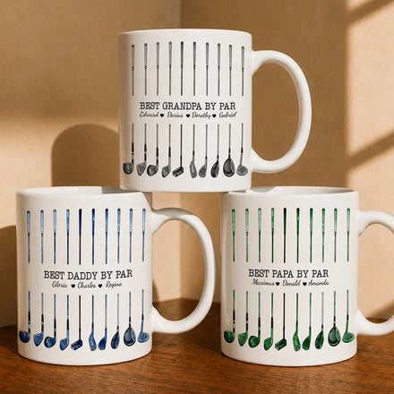 Best Dad By Par Golf Clubs - Personalized White Edge-to-Edge Mug