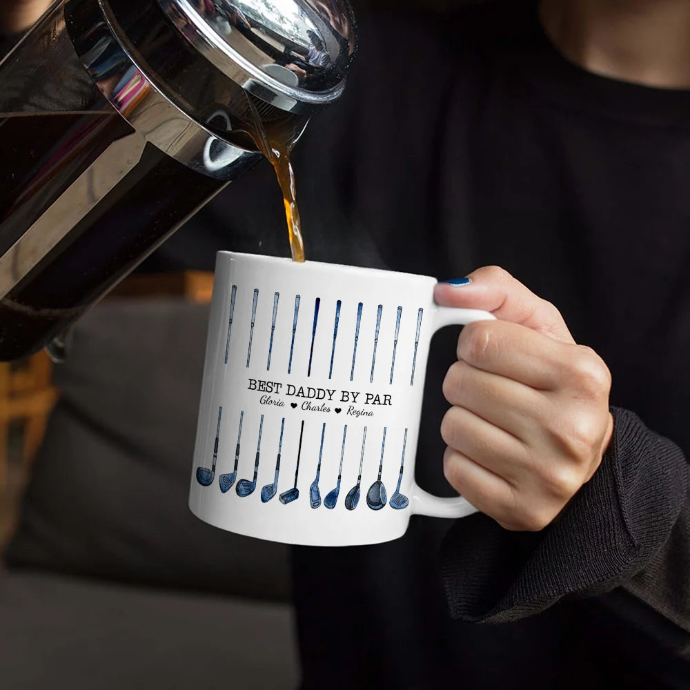 Gift For Husband,Gift For Yourself,Gift For Men,Gift For Father,Gift For Grandpa,Golf,Sport Dad,Dad's Hobby,Grandpa's Hobby,Icon,Proud - Best Dad By Par Golf Clubs - Personalized White Edge-to-Edge Mug
