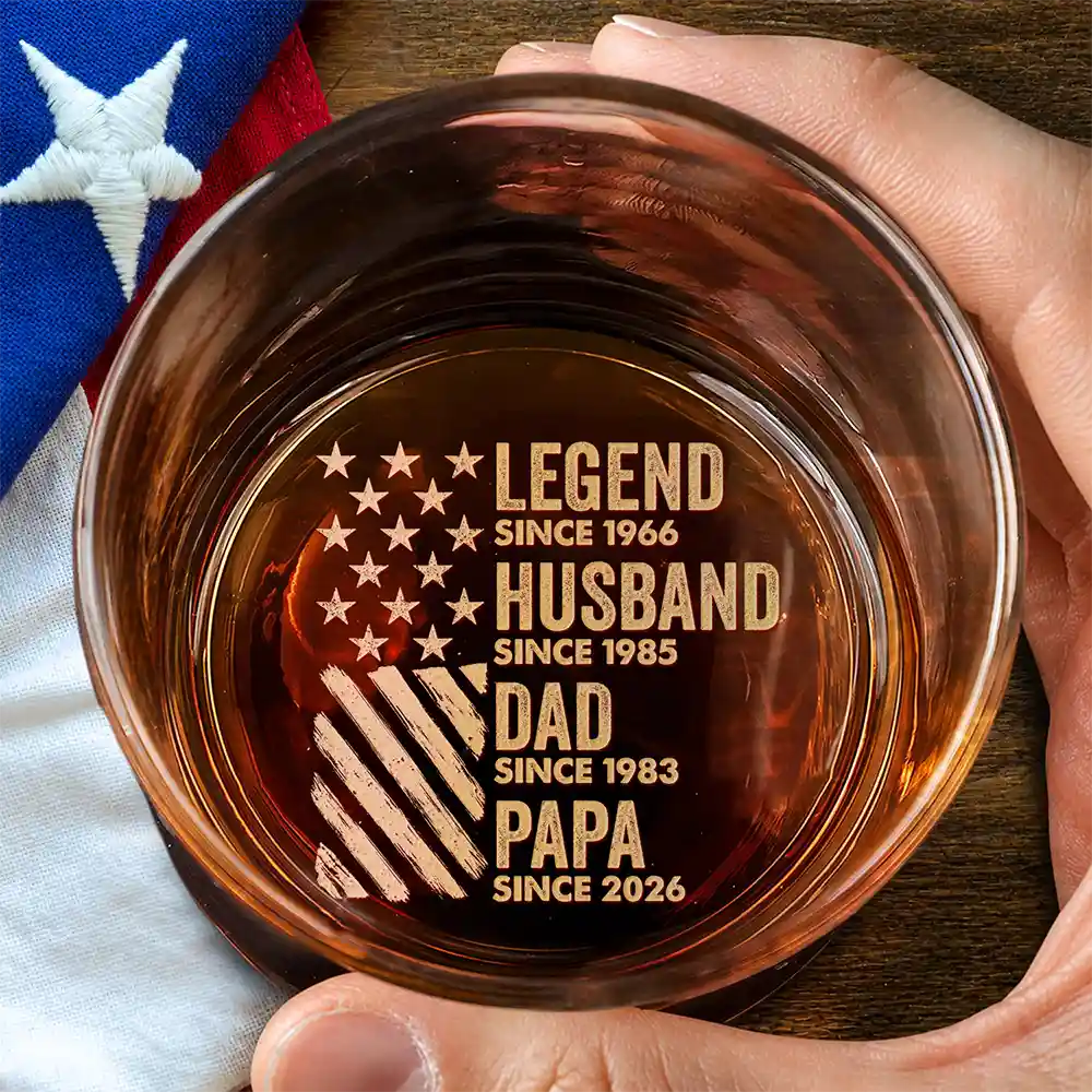 America Legend Husband Dad Papa Stars And Stripes - Personalized Engraved Whiskey Glass