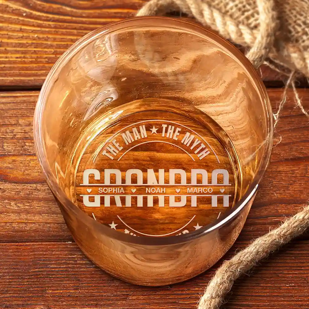 Gift For Father,Gift For Grandpa,Non-Eng,Custom Text,Humorous - Dad The Man The Myth The Legend Custom Kid Name - Personalized Engraved Whiskey Glass