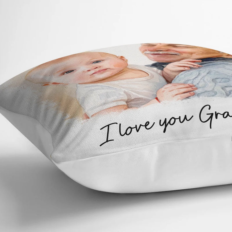 Gift For Husband,Gift For Yourself,Gift For Men,Gift For Father,Gift For Grandpa,Pet Dad,Non-Eng,Photo - Watercolor (with BG),Cozy- Custom Photo Watercolor Painting I Love You Daddy Grandpa Pet Dad - Personalized Pillow