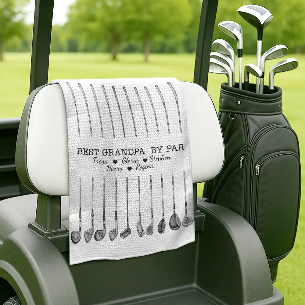 Gift For Husband,Gift For Yourself,Gift For Men,Gift For Father,Gift For Grandpa,Golf,Sport Dad,Dad's Hobby,Grandpa's Hobby,Non-Eng,Icon,Playful - Best Dad By Par Golf Clubs - Personalized Golf Towel