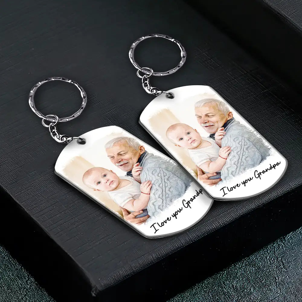 Gift For Husband,Gift For Yourself,Gift For Men,Gift For Father,Gift For Grandpa,Pet Dad,Non-Eng,Photo - Watercolor (with BG),Cozy - Custom Photo Watercolor Painting I Love You Daddy Grandpa Pet Dad - Personalized Aluminum Keychain
