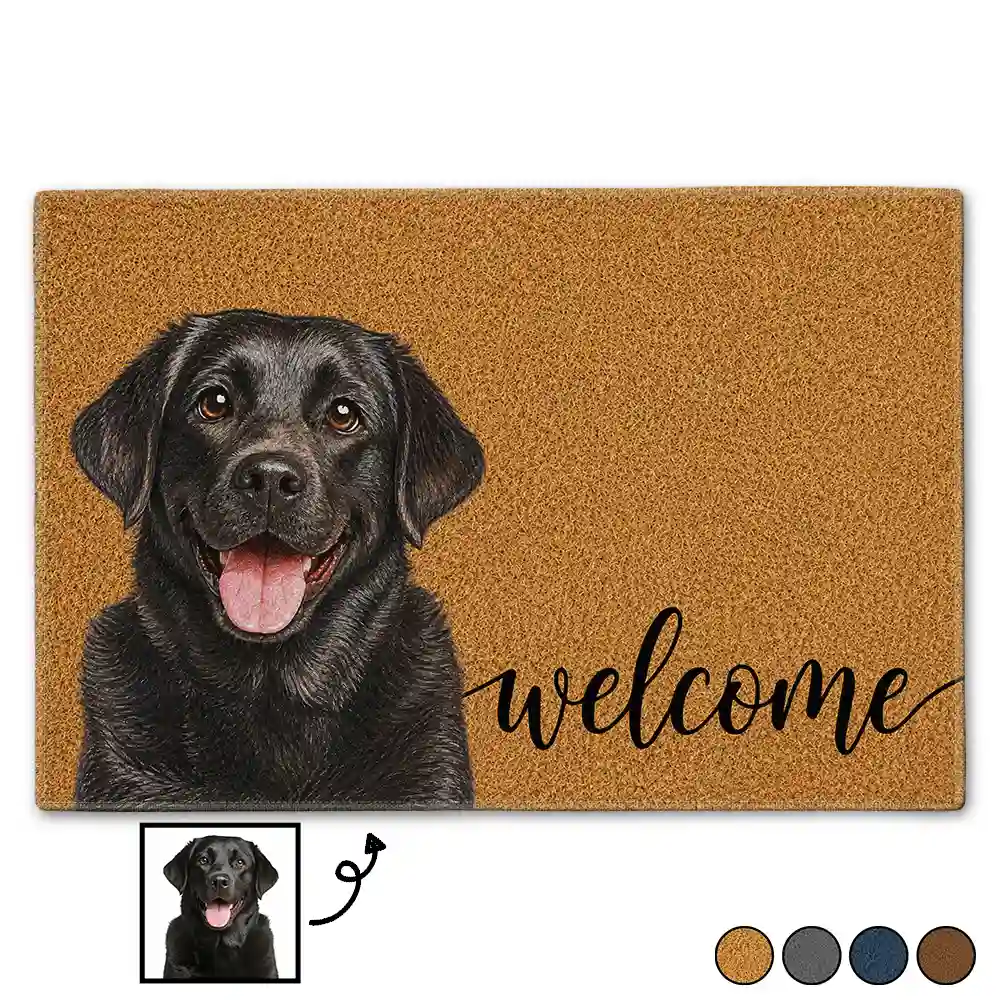 Custom Photo Colored Pencil Sketch Dog Cat Pet Welcome - Personalized Doormat