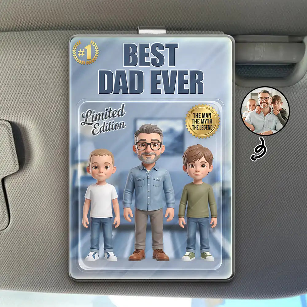 Custom Photo Toybox Figure Best Dad Grandpa Ever - Personalized Custom Shaped Acrylic Car Visor Clip