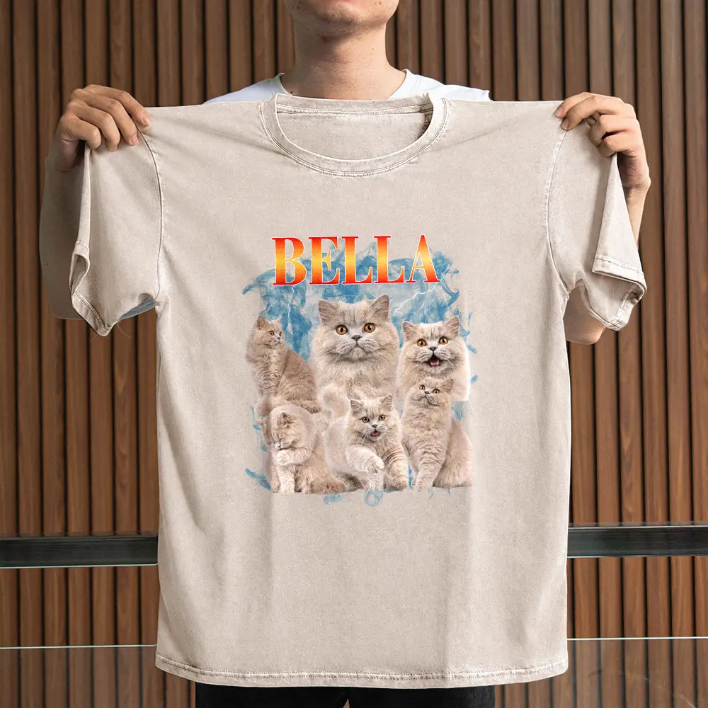 Custom Photo, Pet Lovers, Humorous, Remove BG Photo - Custom Photo Retro 90's Dog Cat Pet - Personalized Vintage Washed T Shirt